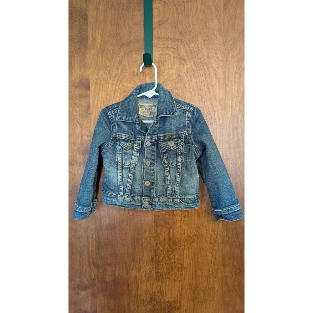 Polo Ralph Lauren Girls Denim Trucker Jacket Distressed Blue Size 2T EUC